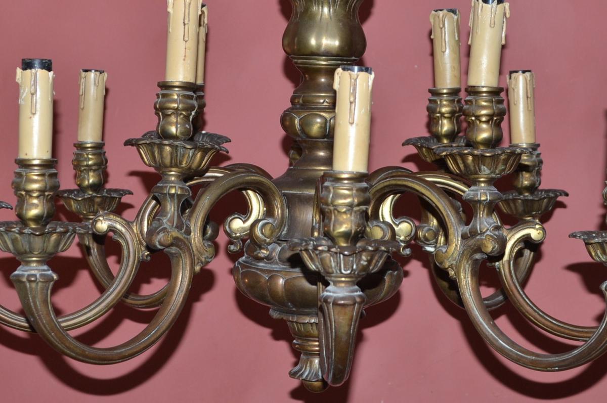 Lustre à 12 lampes en bronze doré de style Louis XIV, France vers 1890-photo-2