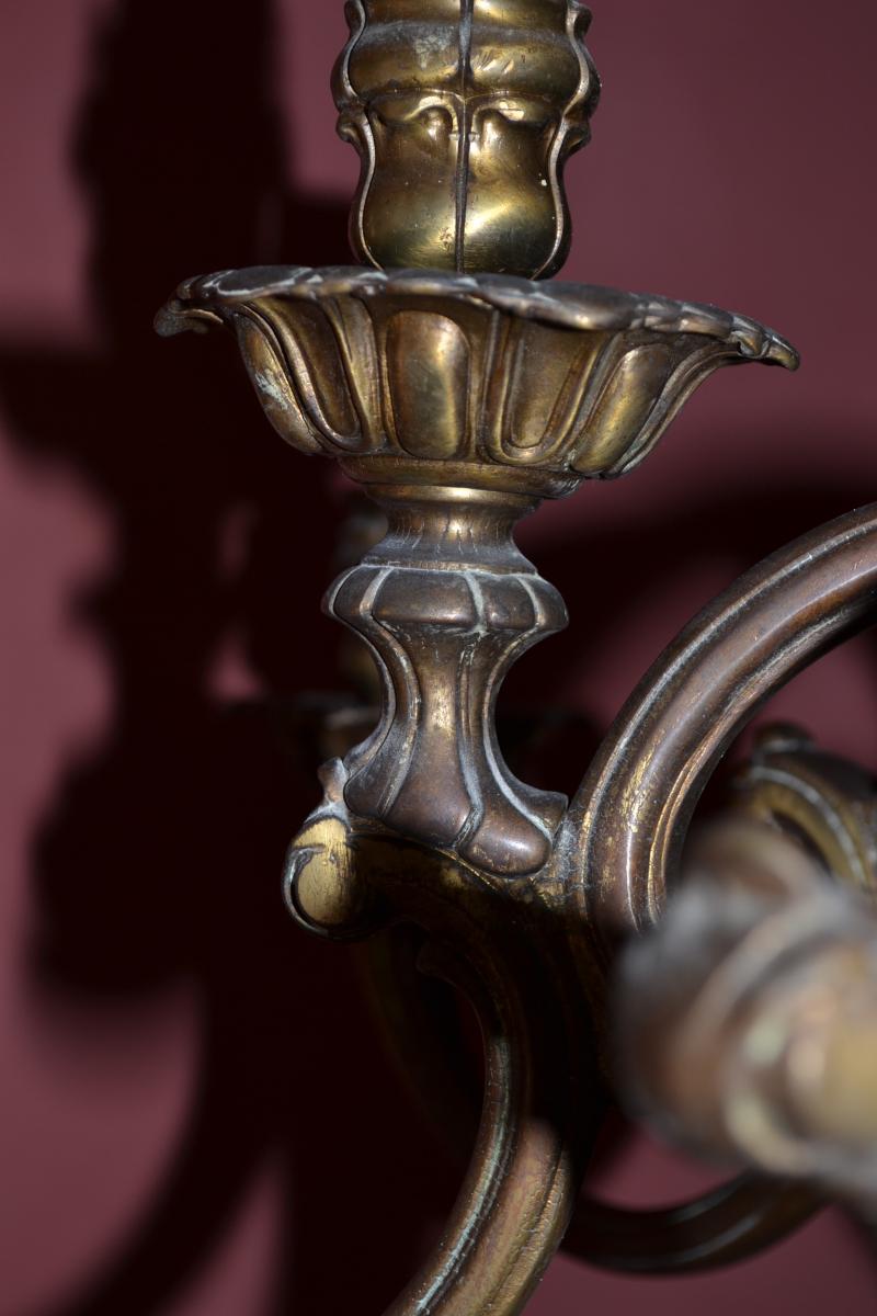 Lustre à 12 lampes en bronze doré de style Louis XIV, France vers 1890-photo-6
