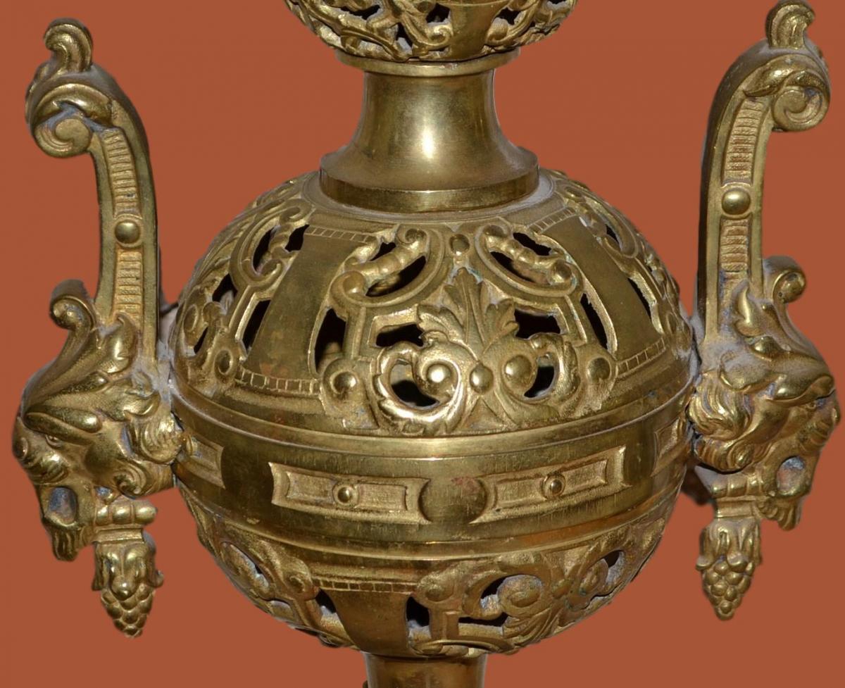 Paire de chenets de style Louis XIV en bronze doré,  France vers 1870, parfait-photo-1