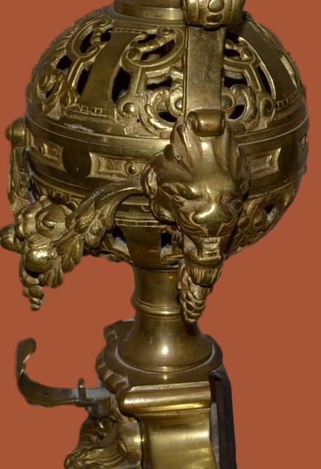 Paire de chenets de style Louis XIV en bronze doré,  France vers 1870, parfait-photo-2