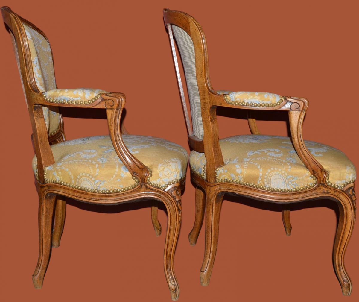 Armchairs Pair, Louis XV Style Circa 1890, New Upholstery-photo-3