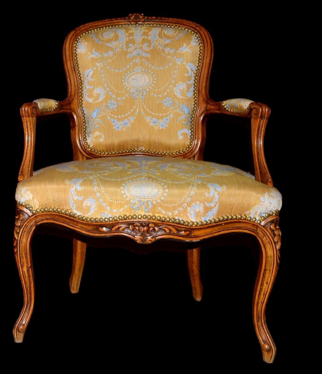Armchairs Pair, Louis XV Style Circa 1890, New Upholstery-photo-4