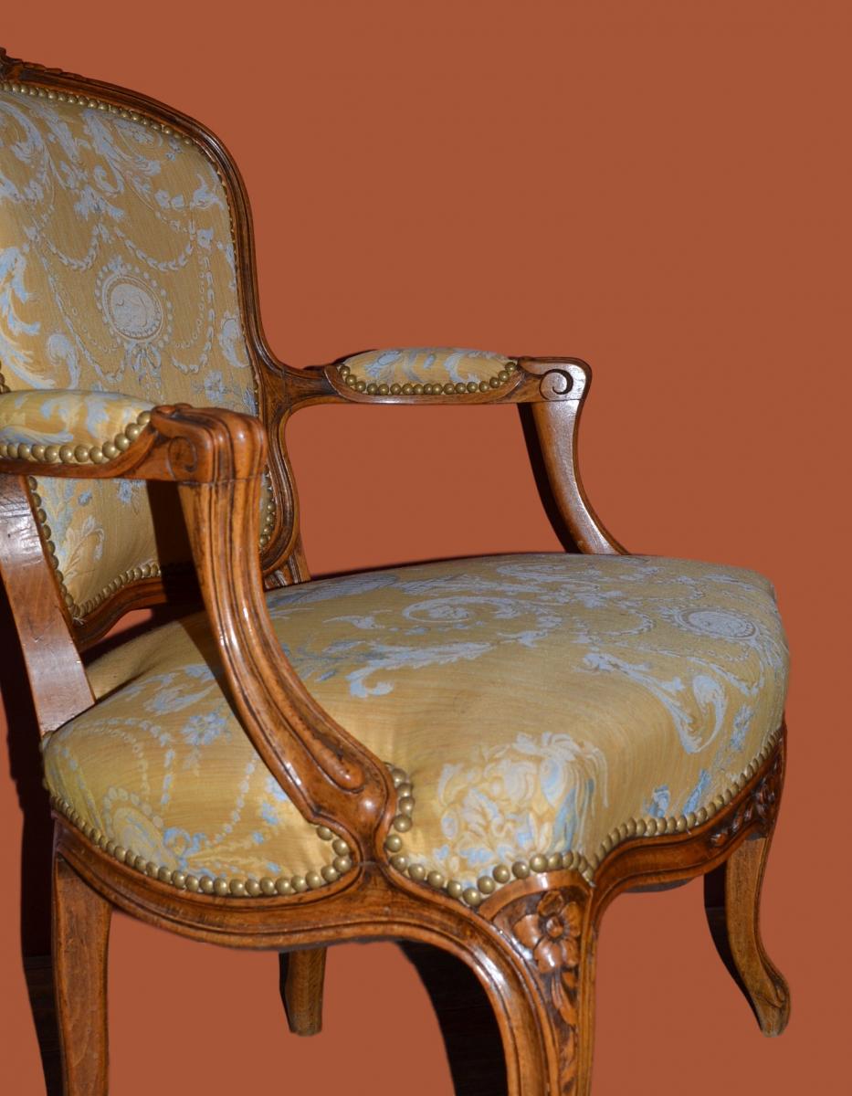 Armchairs Pair, Louis XV Style Circa 1890, New Upholstery-photo-3