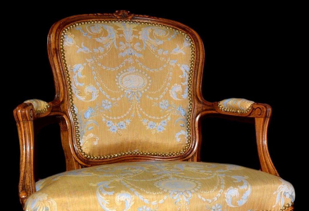 Armchairs Pair, Louis XV Style Circa 1890, New Upholstery-photo-2