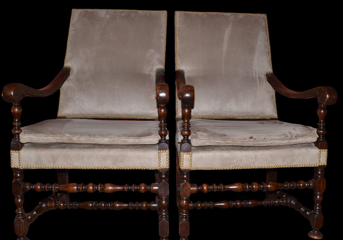 Armchairs Pair In Walnut, XVIII Century, France-photo-2