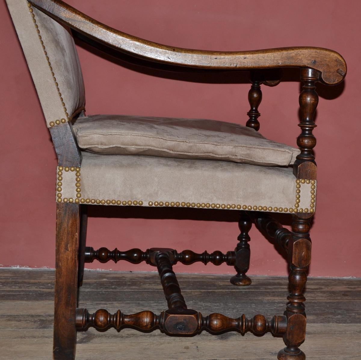 Armchairs Pair In Walnut, XVIII Century, France-photo-1