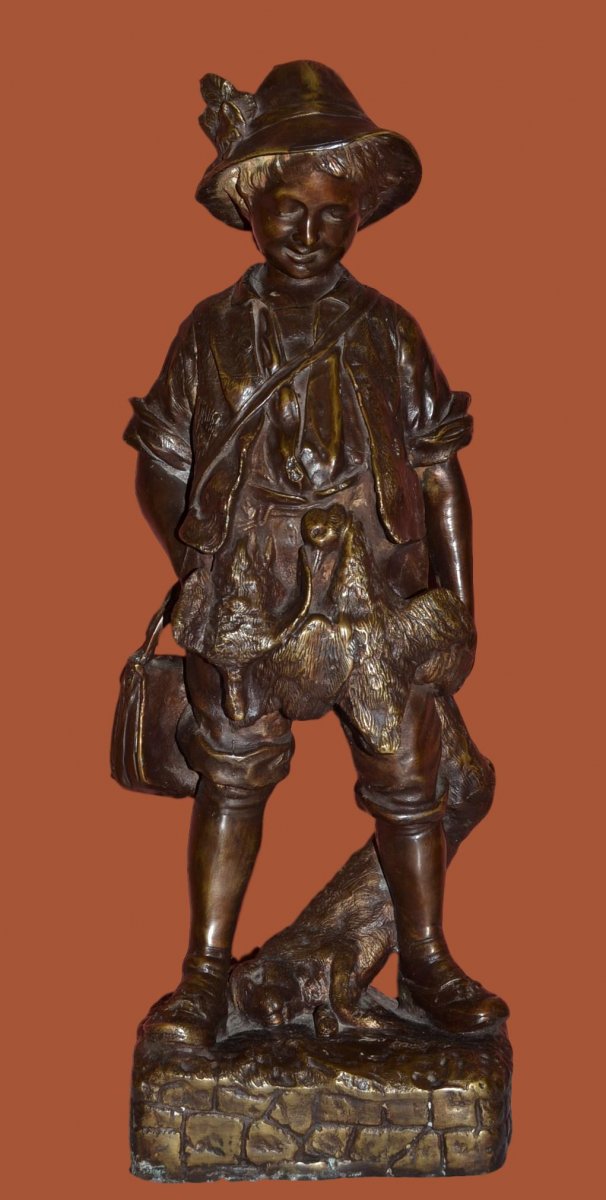 Auguste CACE, " Bronze d'un enfant chasseur "  fin du XIXème siècle-photo-6