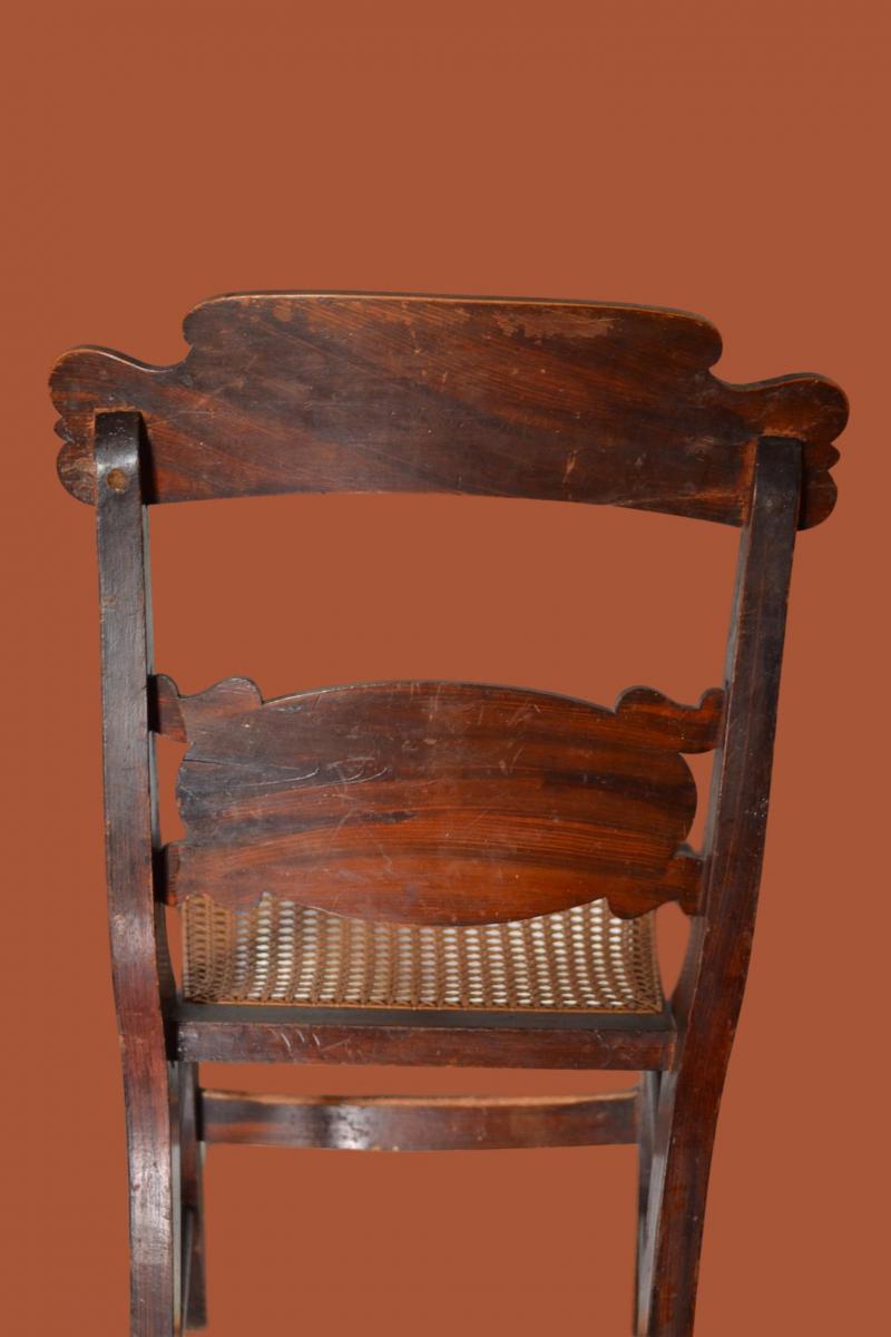 Quatre chaises peintes, cannées du milieu du XIXème siècle en très bon état-photo-2