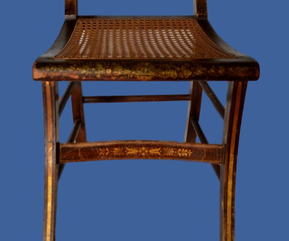 Quatre chaises peintes, cannées du milieu du XIXème siècle en très bon état-photo-1