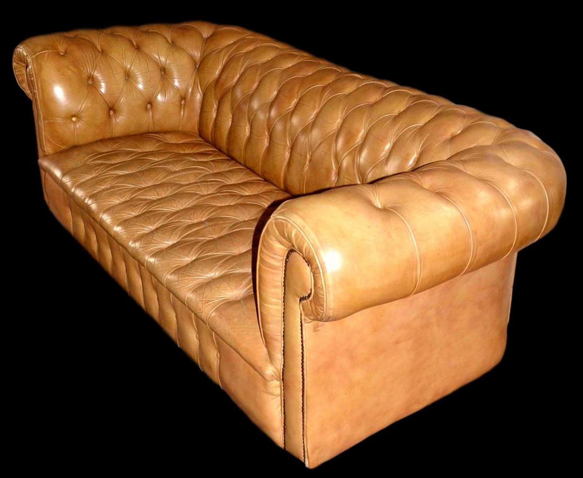 Canapé CHESTERFIELD vintage, cuir miel , 3 places,  Angleterre vers 1970, en très bon état-photo-2