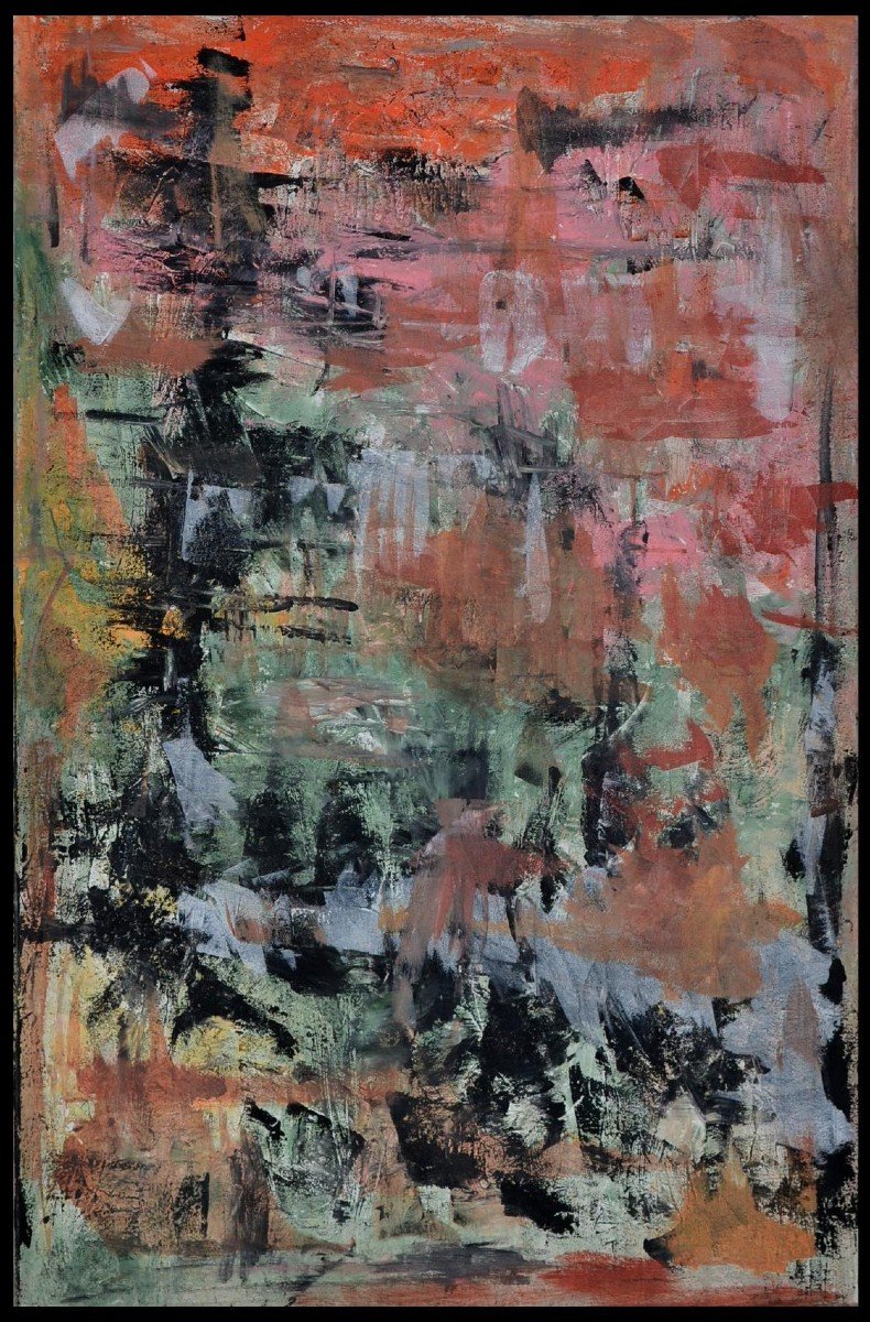 Erwin STEINBACH (1964-) « Paysage des Basses-Alpes au ciel rouge », 115 x 75 cm, France