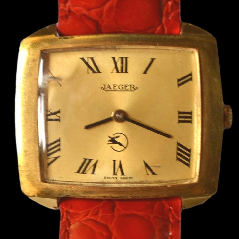 Jaeger, montre bracelet homme, maison JAEGER, plaqué or,  mouvement Favre-Leuba vers 1970