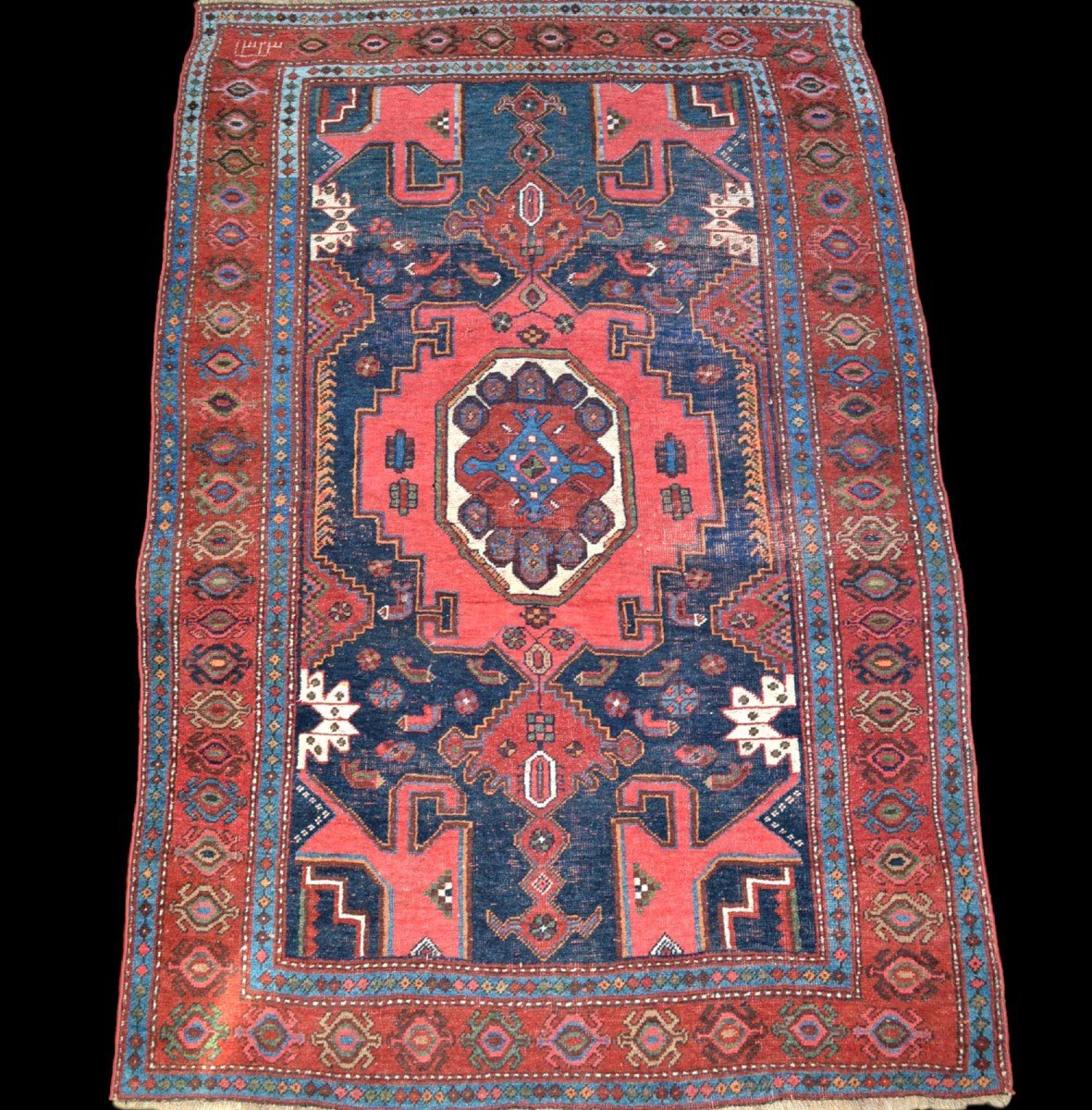 Tapis Kazak Lambalo, Caucase 125 cm x 194 cm, laine nouée main, daté de 1323 soit 1905
