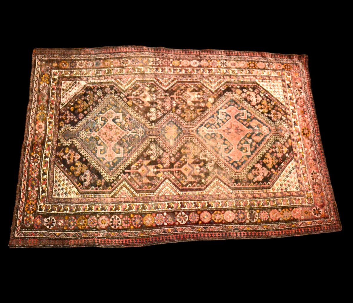 Carpet Gashghaï, Iran, Wool On Wool, 136 Cm X 201 Cm, XIXth Century, Superb-photo-2