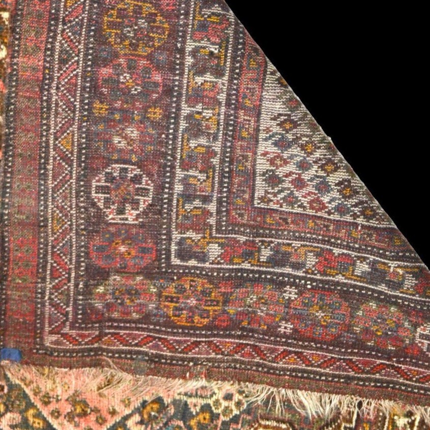 Tapis Gashghaï, 136 x 201 cm, laine sur laine nouée main , Iran, XIXème Siècle, rare décor-photo-6