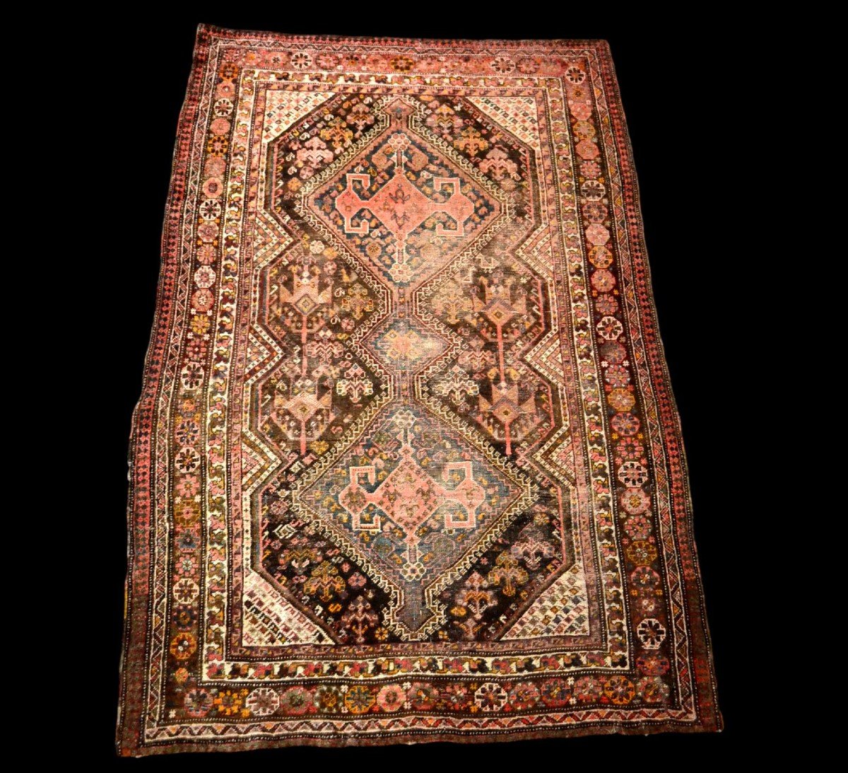 Carpet Gashghaï, Iran, Wool On Wool, 136 Cm X 201 Cm, XIXth Century, Superb