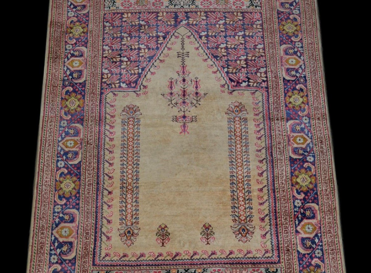 Tapis Panderma Ancien, 120 cm x 192 cm,laine et soie, Anatolie, Turquie, Début du XXème Siècle, Très Bon état-photo-1