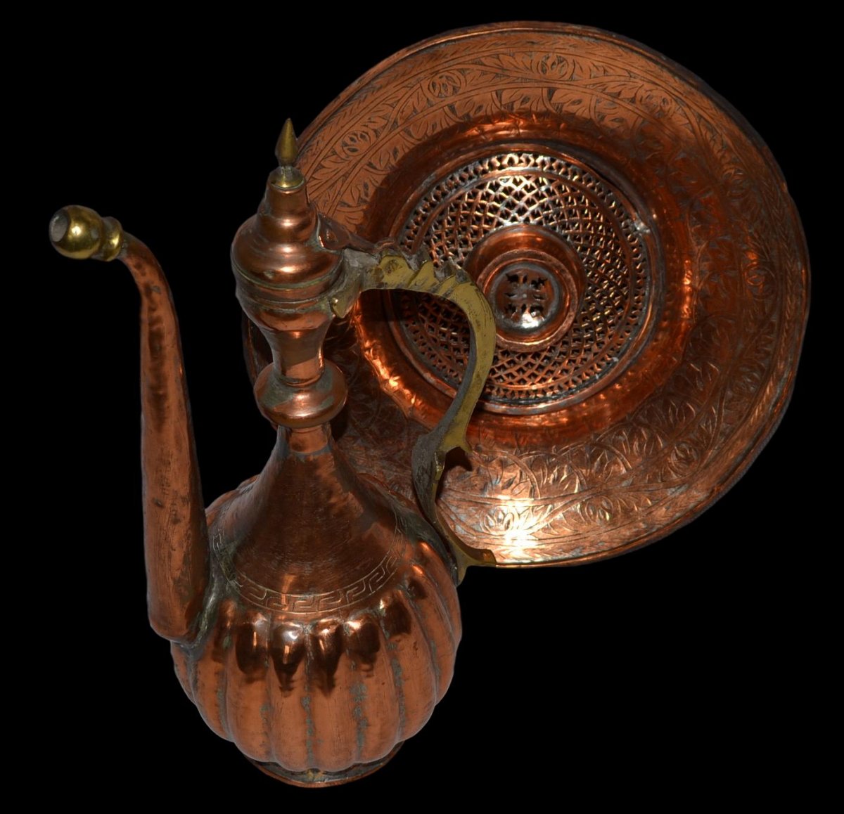 Ewer And Its Basin, Chiseled Copper, Ottoman Empire, End Of XIXth Century, Superb Condition-photo-6