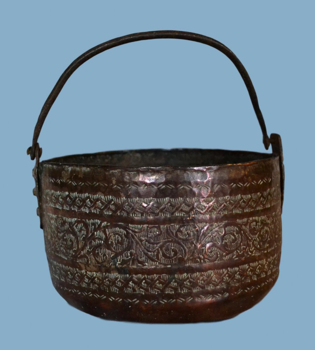 Engraved Red Copper Cauldron, Iran, Persia, Beginning Of XIXth Century