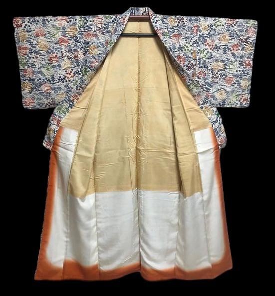 Komon Kimono Lined, In Natural Silk, Japan Around 1960, Very Good Condition-photo-2