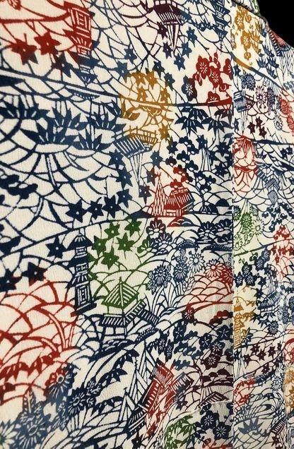 Komon Kimono Lined, In Natural Silk, Japan Around 1960, Very Good Condition-photo-4
