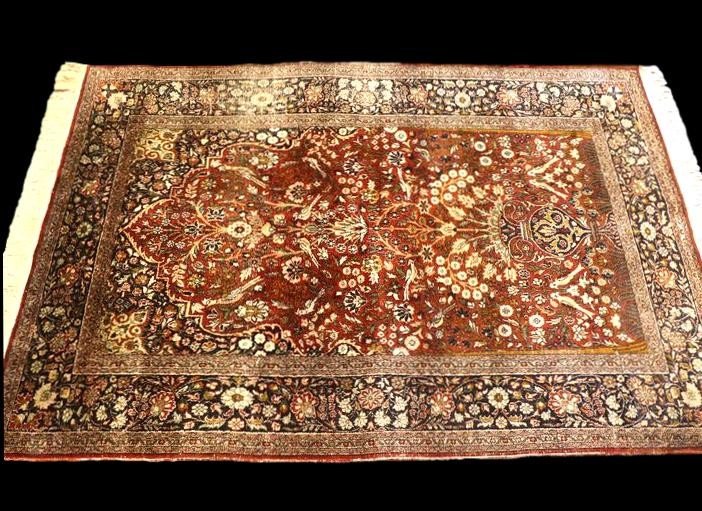 Old Cashmere Carpet, Silk, 125 Cm X 182 Cm, Circa 1950, In Beautiful Condition And Superb Patina-photo-2