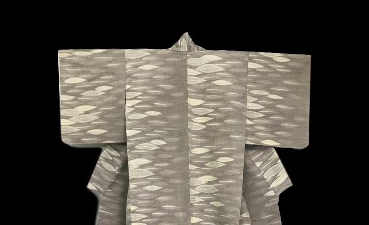 Kimono Komon In Silk, Japan, Leaf Decor, 1950/1960, Very Good Condition-photo-2