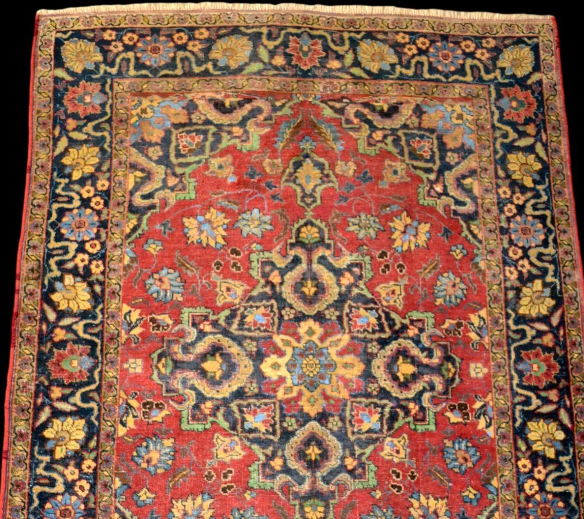 Tapis Persan Sarough ancien, 130 cm x 185 cm, soie et laine, Iran, très bon étatpour un tapis du XIXème Siècle-photo-3