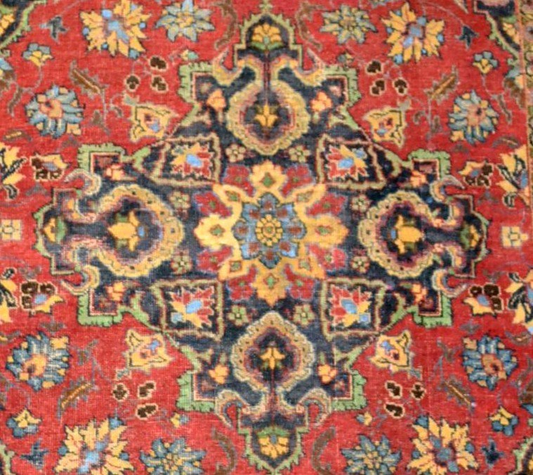 Tapis Persan Sarough ancien, 130 cm x 185 cm, soie et laine, Iran, très bon étatpour un tapis du XIXème Siècle-photo-4
