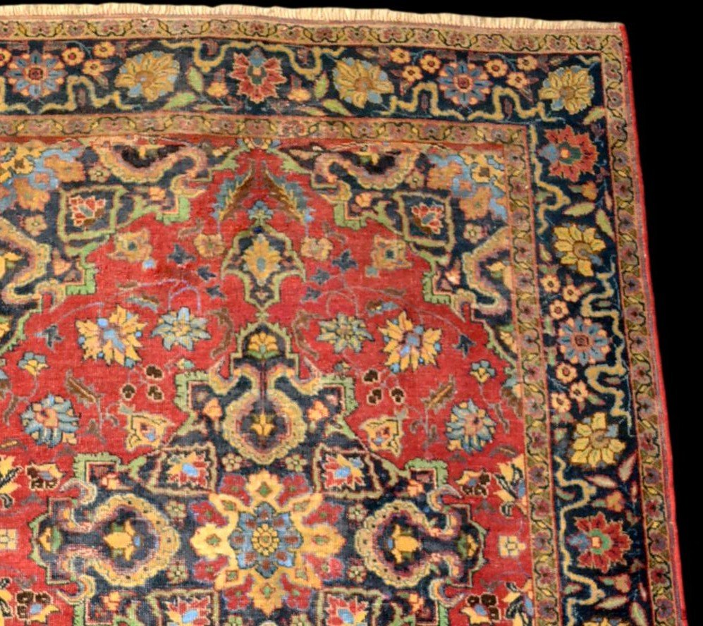 Tapis Persan Sarough ancien, 130 cm x 185 cm, soie et laine, Iran, très bon étatpour un tapis du XIXème Siècle-photo-3