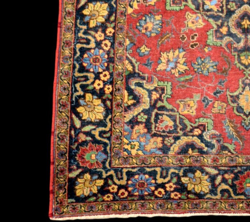 Tapis Persan Sarough ancien, 130 cm x 185 cm, soie et laine, Iran, très bon étatpour un tapis du XIXème Siècle-photo-4