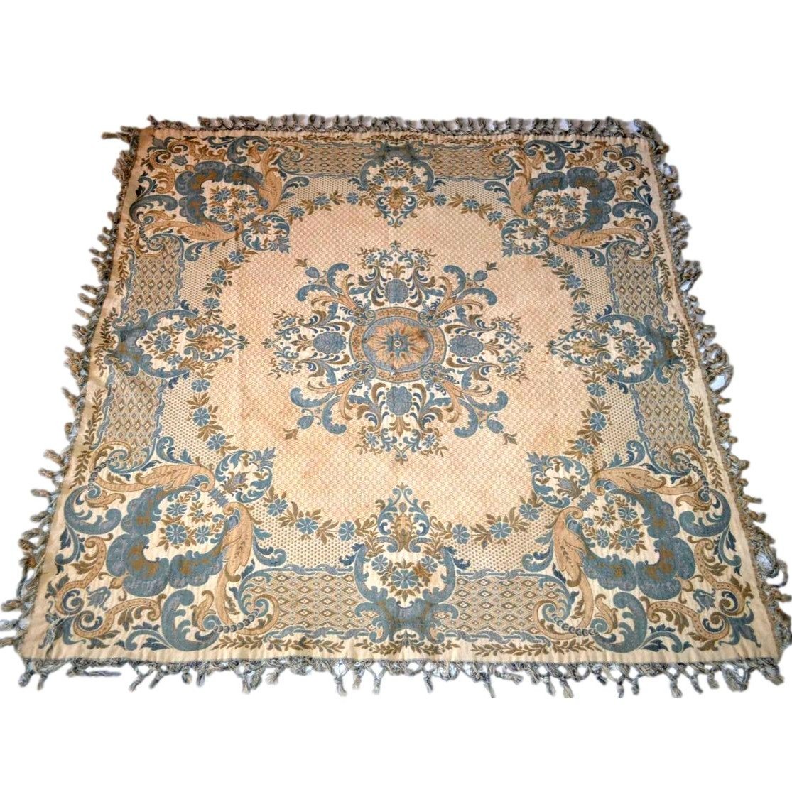 Tapis de Guéridon en Laine , France vers 1900,  Très Bon état et couleurs fraiches-photo-3