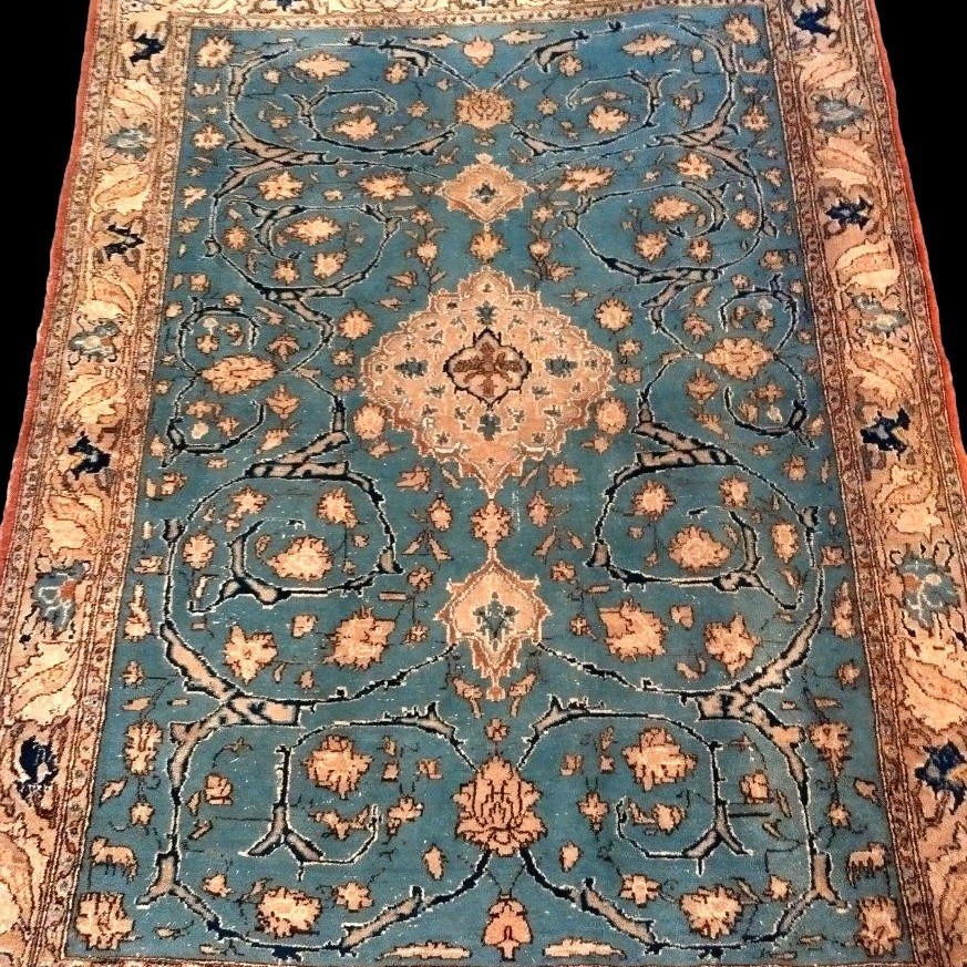 Tapis Yezd, 122 cm x 192 cm, Iran, laine nouée main, Iran, vers 1970 en très bel état-photo-7