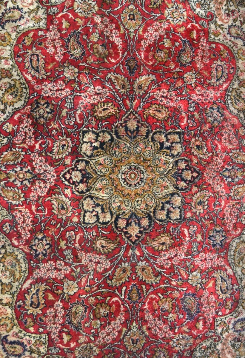 Old Kashmir Rug, Silk On Silk, 108 Cm X 160 Cm, Mid 20th Century-photo-4