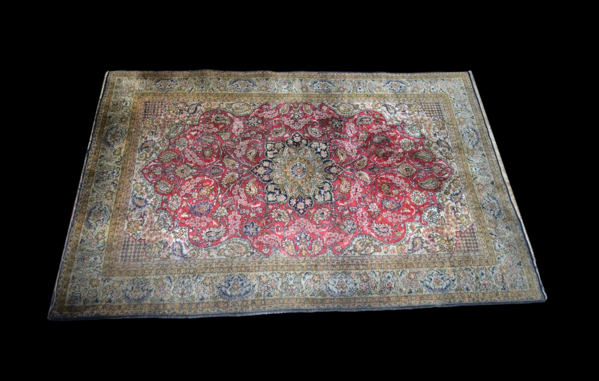 Old Kashmir Rug, Silk On Silk, 108 Cm X 160 Cm, Mid 20th Century-photo-5