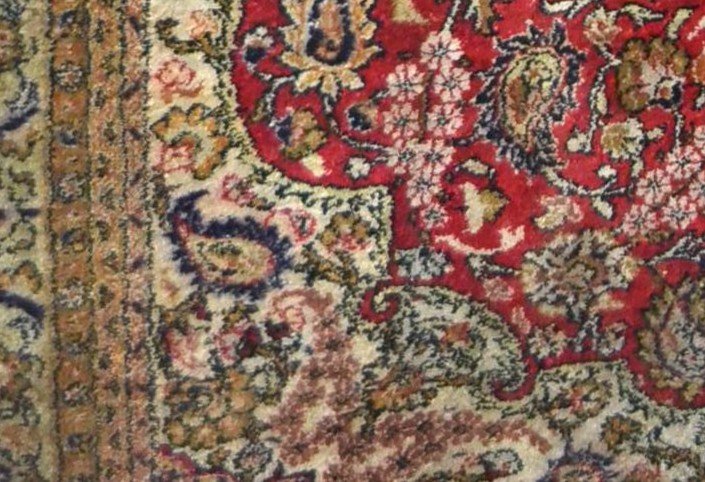 Old Kashmir Rug, Silk On Silk, 108 Cm X 160 Cm, Mid 20th Century-photo-4