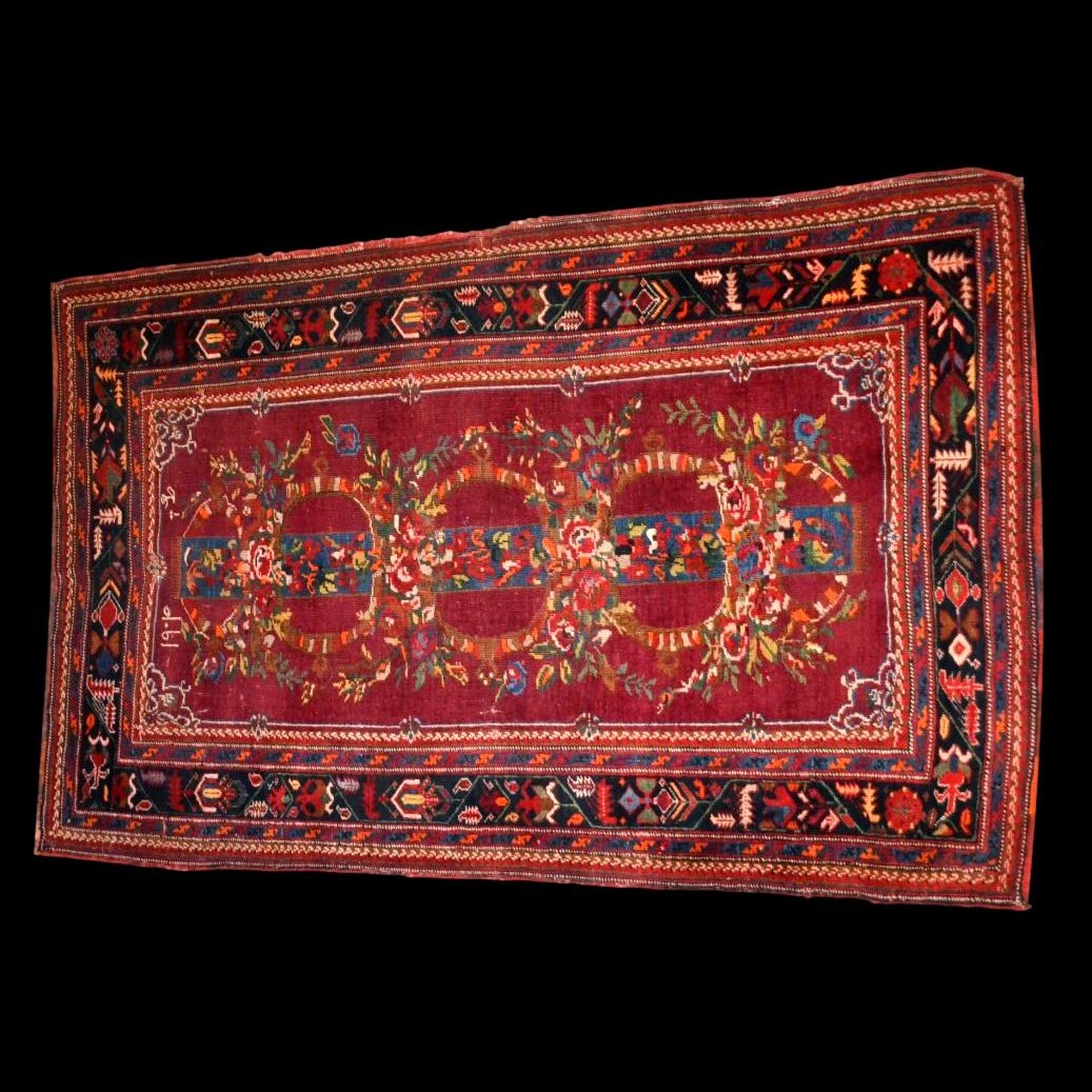 Tapis Karabagh ancien, Caucase, daté 1910, signé, 118 cm x 186 cm, noué main en laine sur laine-photo-4