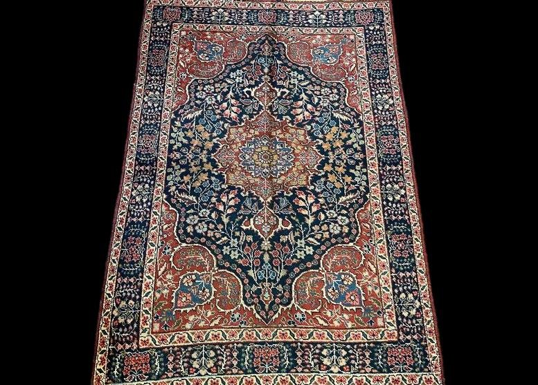 Tapis Persan Tabriz ancien, 138 cm x 190 cm, Iran, Laine nouée main vers 1930, bon état-photo-3