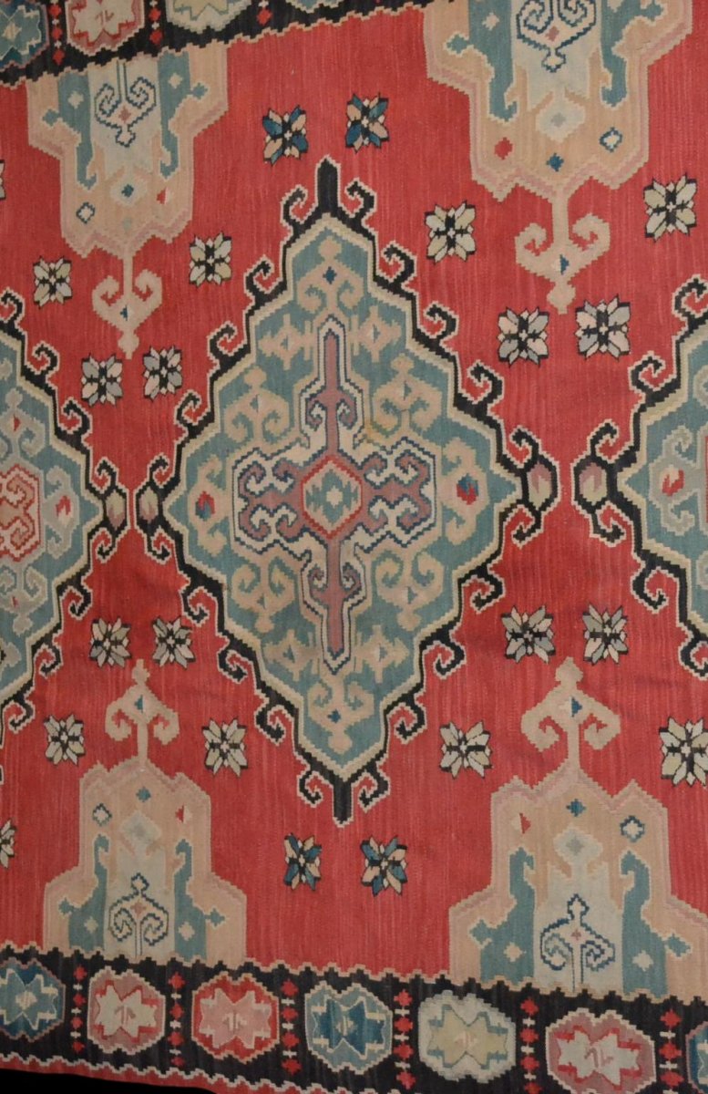 Important Kilim ancien, 178 cm x 258 cm, laine, première partie du XXème Siècle, Très bel état-photo-4