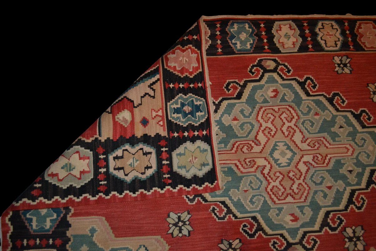 Important Kilim ancien, 178 cm x 258 cm, laine, première partie du XXème Siècle, Très bel état-photo-5