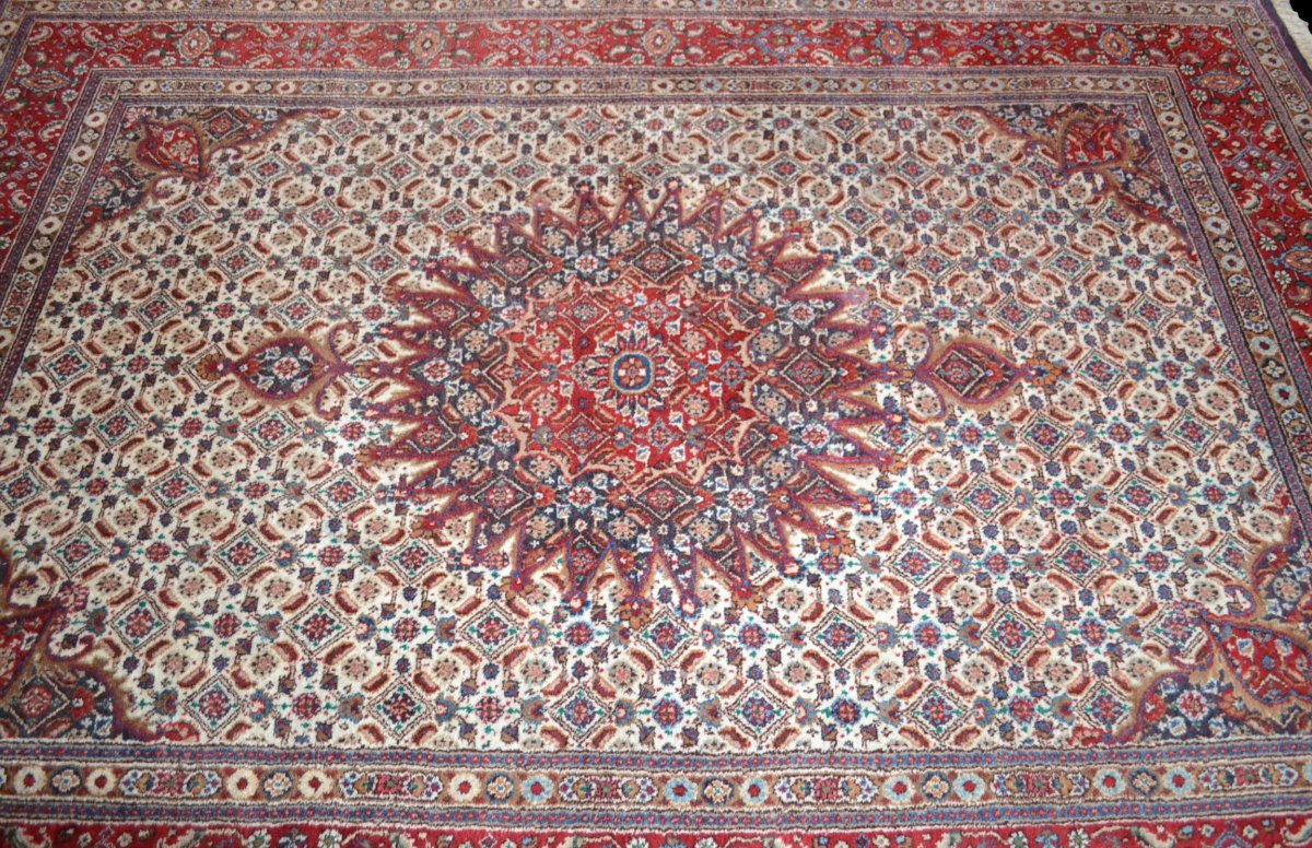 Tapis Persan Moud Mahi, Iran, 214 cm x 310 cm, laine nouée main, vers 1980, superbe état-photo-2