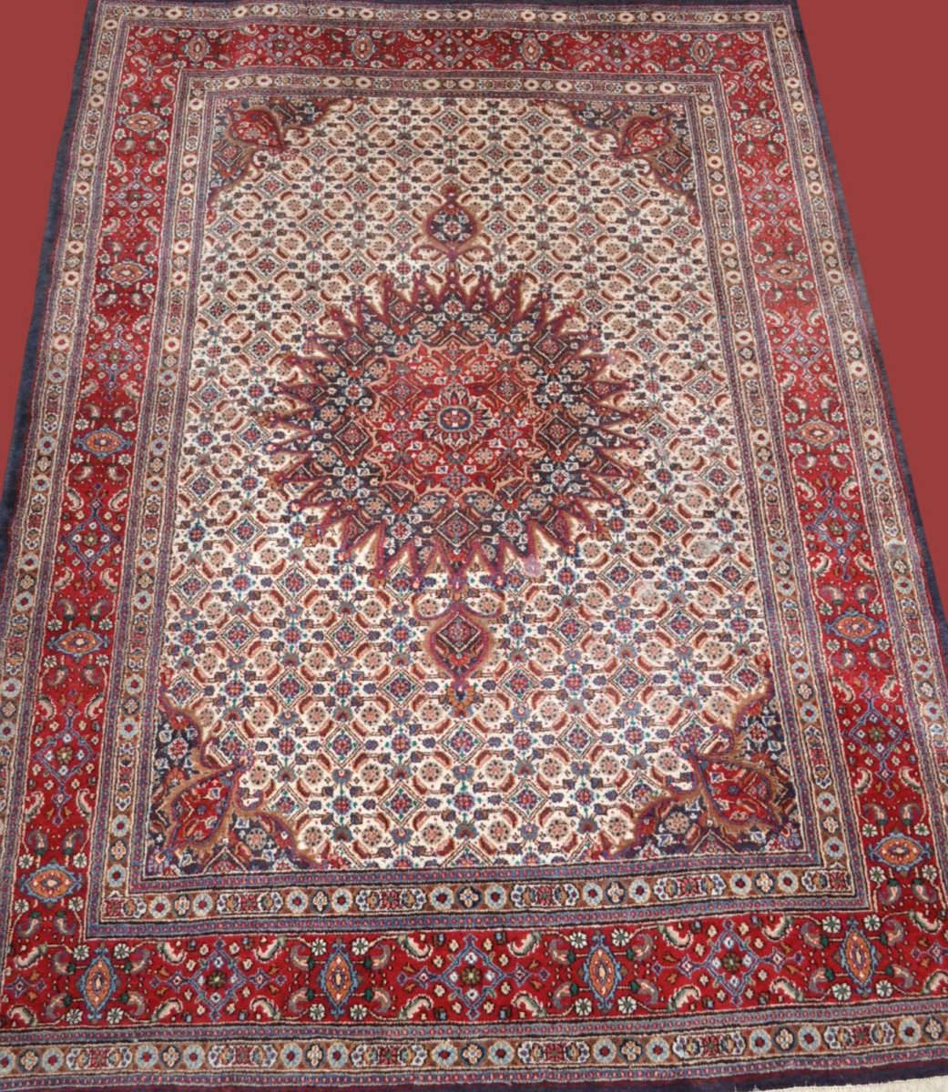 Persian Rug Moud Mahi, Iran, 214 Cm X 310 Cm, Hand-knotted Wool, Circa 1980, Superb Condition-photo-3