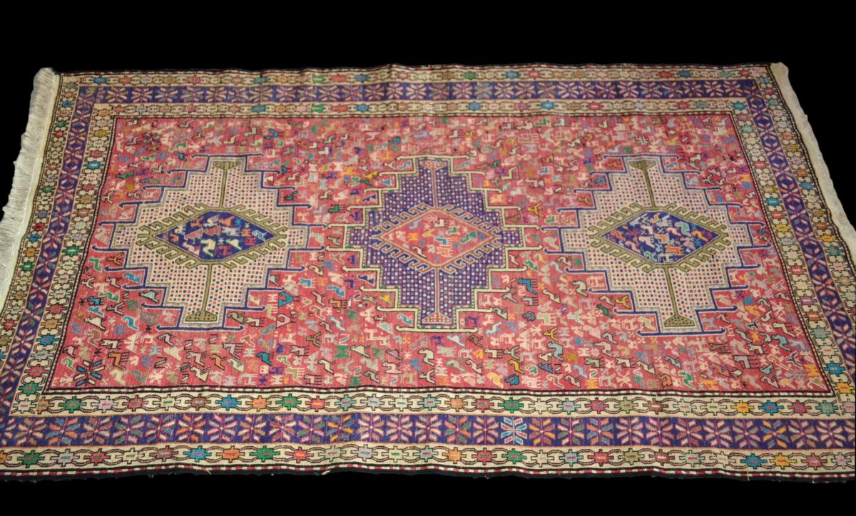 Kilim Soumak, Azerbaïdjan Iranien, 112 cm x 203 cm, noué main, 10 ans tout au plus !-photo-3