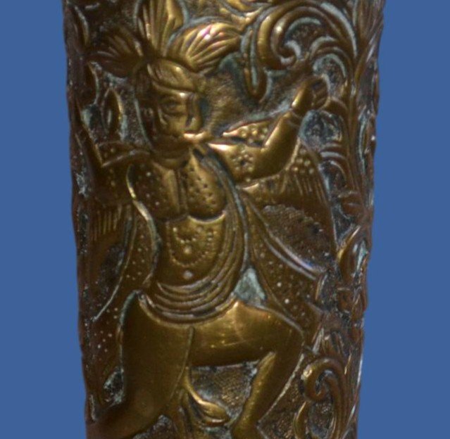 Two Copper Vase, India, Engraved Decoration With Gods And Goddesses, XIXth Century-photo-3