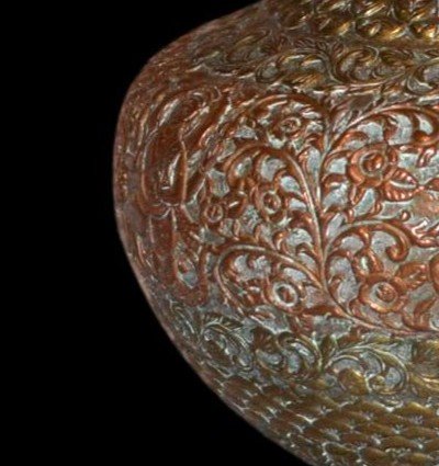 Vase à deux cuivres, Inde, décor gravé au repoussé de dieux et déesses, XIXème Siècle-photo-4