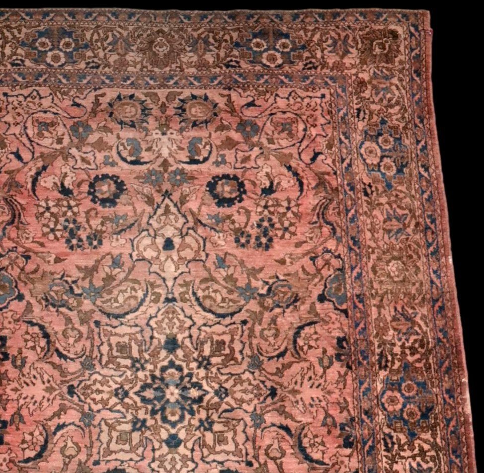 Tapis Persan Ispahan ancien, XIXème,142 cm x 212 cm, Iran,  laine et soie, très bel état-photo-4