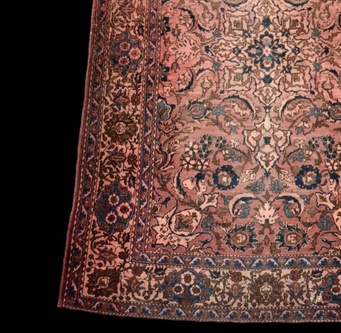 Tapis Persan Ispahan ancien, XIXème,142 cm x 212 cm, Iran,  laine et soie, très bel état-photo-2