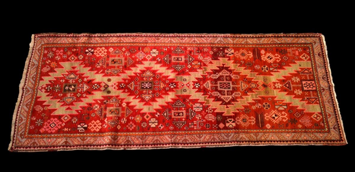 Galerie du Caucase, 123 cm x 303 cm, laine sur laine nouée main, Arménie, très bon état-photo-2