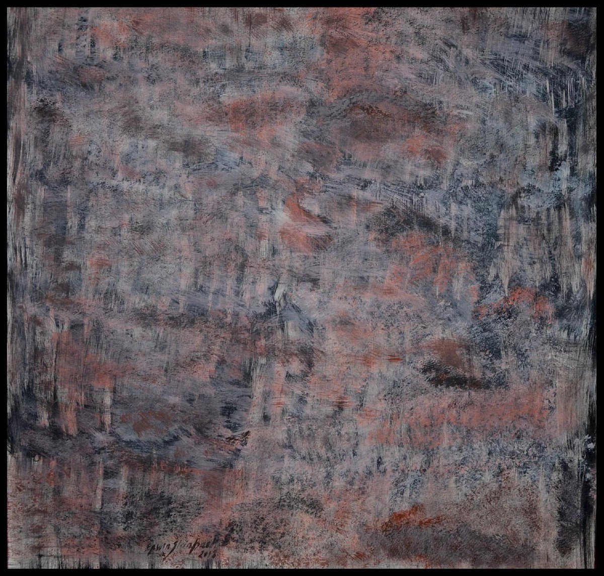 Erwin STEINBACH (1964-) "Les bois en hiver" acrylique, encre, gouache sur bois vernis, 100 x 100 cm encadré