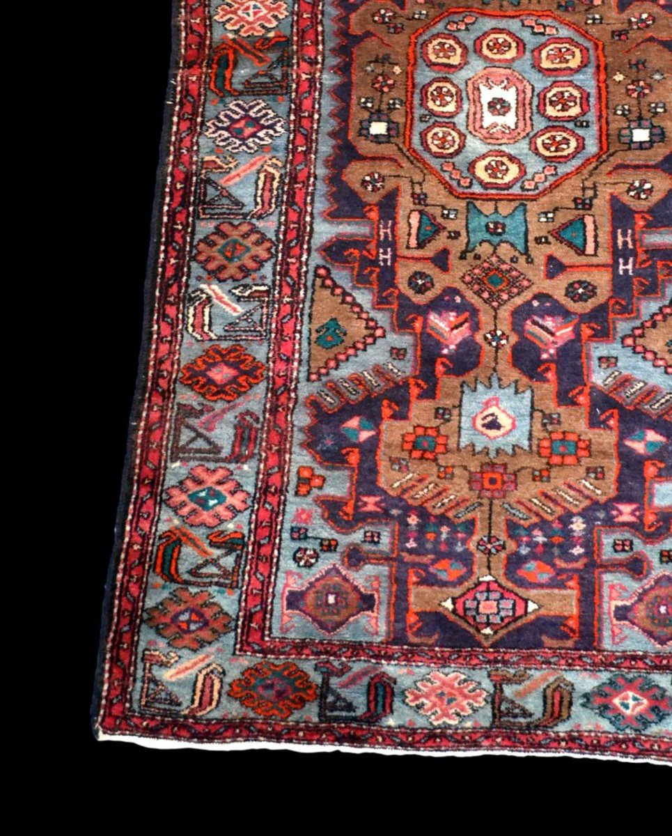 Tapis Persan Zanjan, 118 cm x 212 cm, laine nouée main, Iran, vers 1980 en parfait état-photo-2